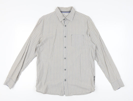 Manuary Men's Beige Striped Button-Up Shirt Small