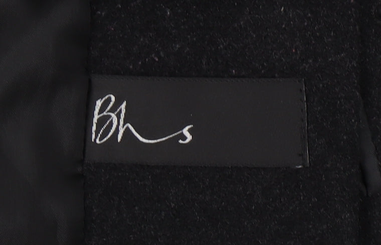 BHS Women's Black Wool Overcoat - Size 12