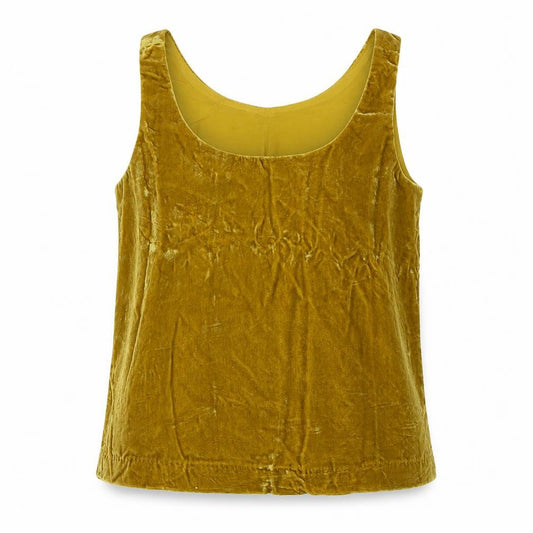 Front view of J.Crew Women's Gold Velvet Tank, size 4, Scoop Neck