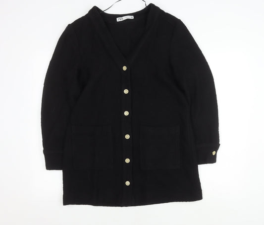 Zara Women's Black Wool Coatigan Size 2, Casual Mid-Length