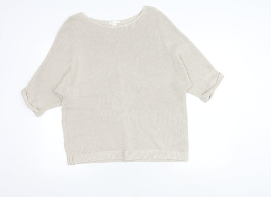 H&M Women's Beige Pullover Jumper, M, 3/4 Sleeves