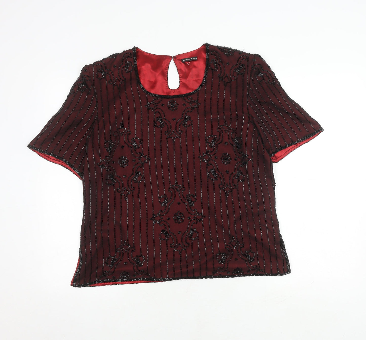 House of Fraser Women's Red Silk Beaded Blouse, L
