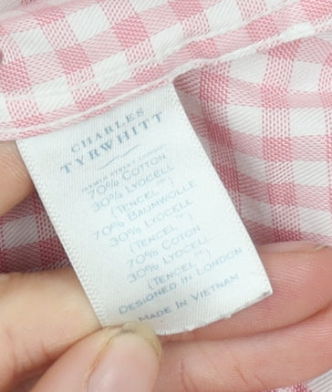 Charles Tyrwhitt Men's Red Check Slim Fit Long Sleeve Shirt