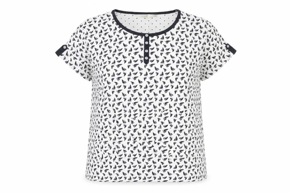 EWM Nautical White T-Shirt, L, Unisex, Button Accent