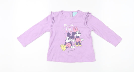 Disney Girls Purple Minnie Mickey Long Sleeve Shirt, 24 Months