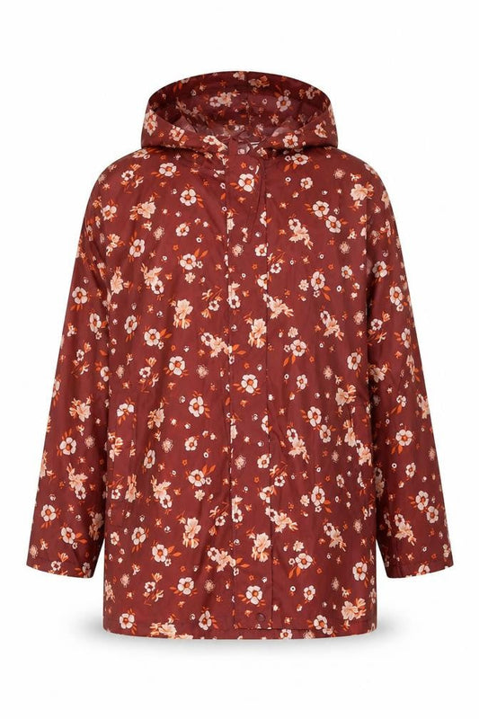 Damart Women's Red Floral Hooded Rain Coat Size M