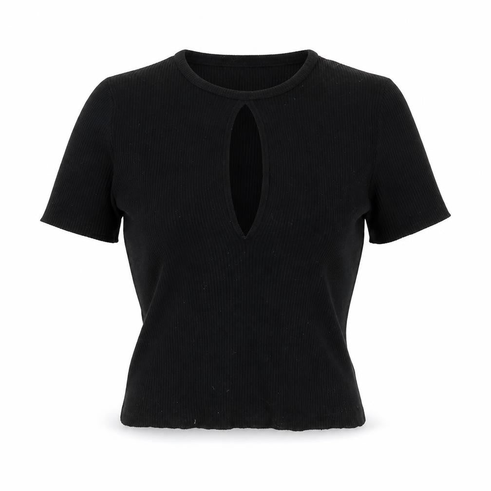 Bershka Women's Black Medium Knit T-Shirt