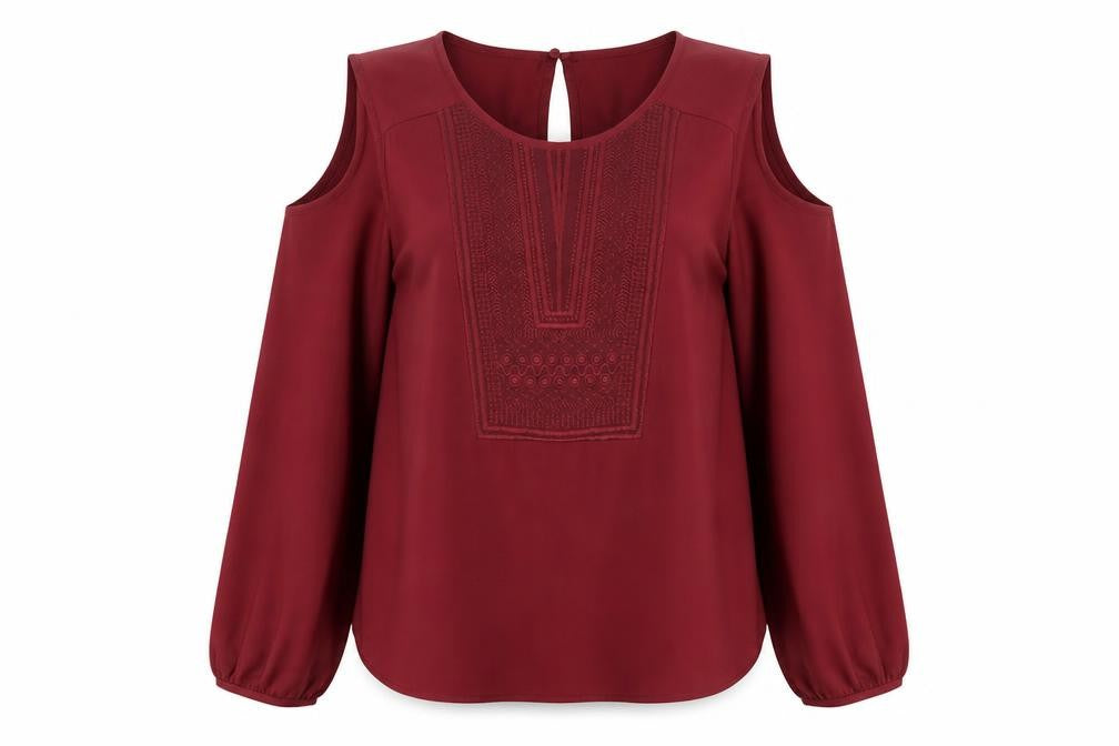 Marks & Spencer Women's Red Embroidered Blouse Size 12