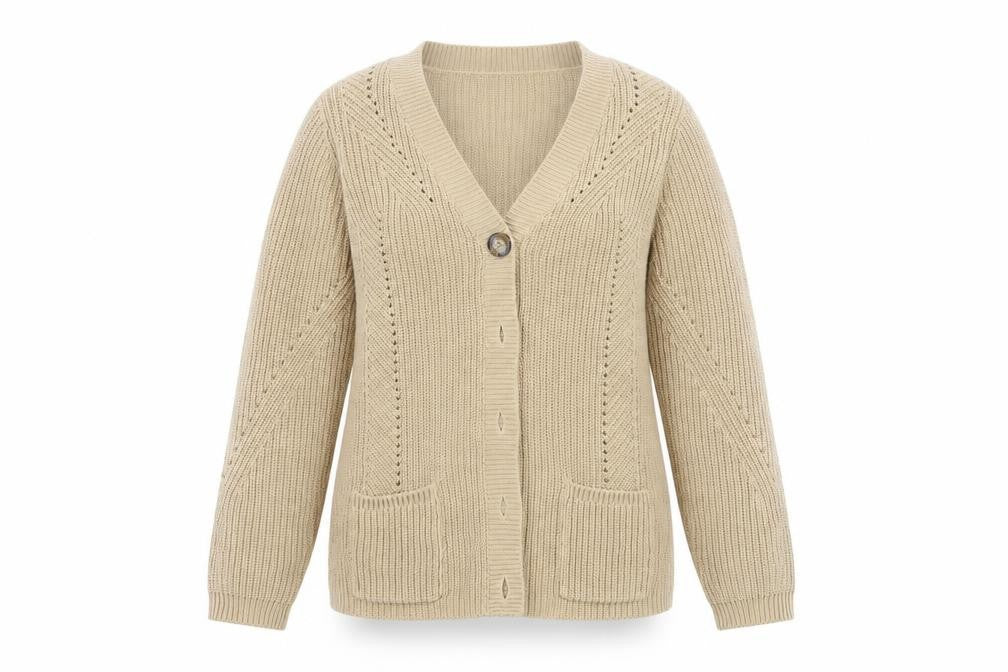 Damart Women's Beige V-Neck Cardigan, Size S