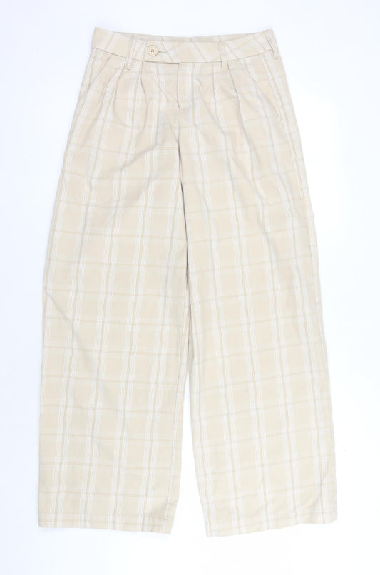 H&M Women Beige Plaid Trousers Size 8