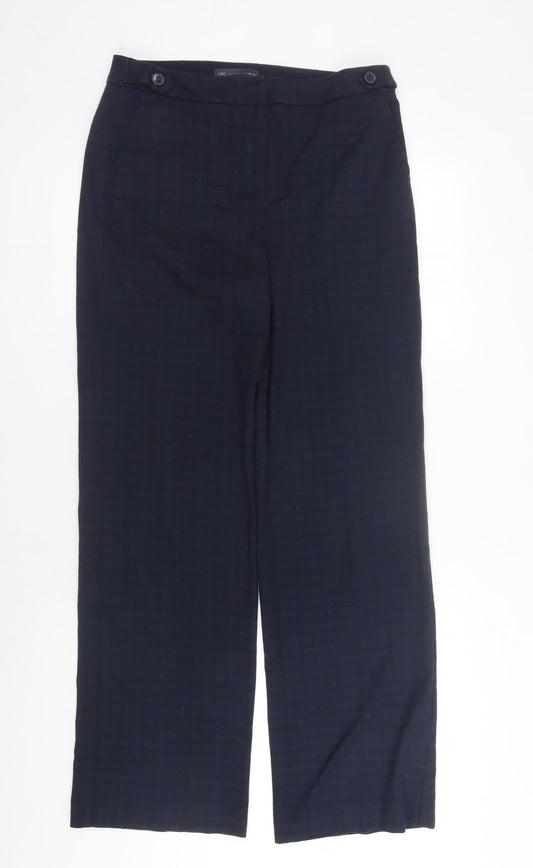 Marks and Spencer Women's Blue Check Trousers - Size 10