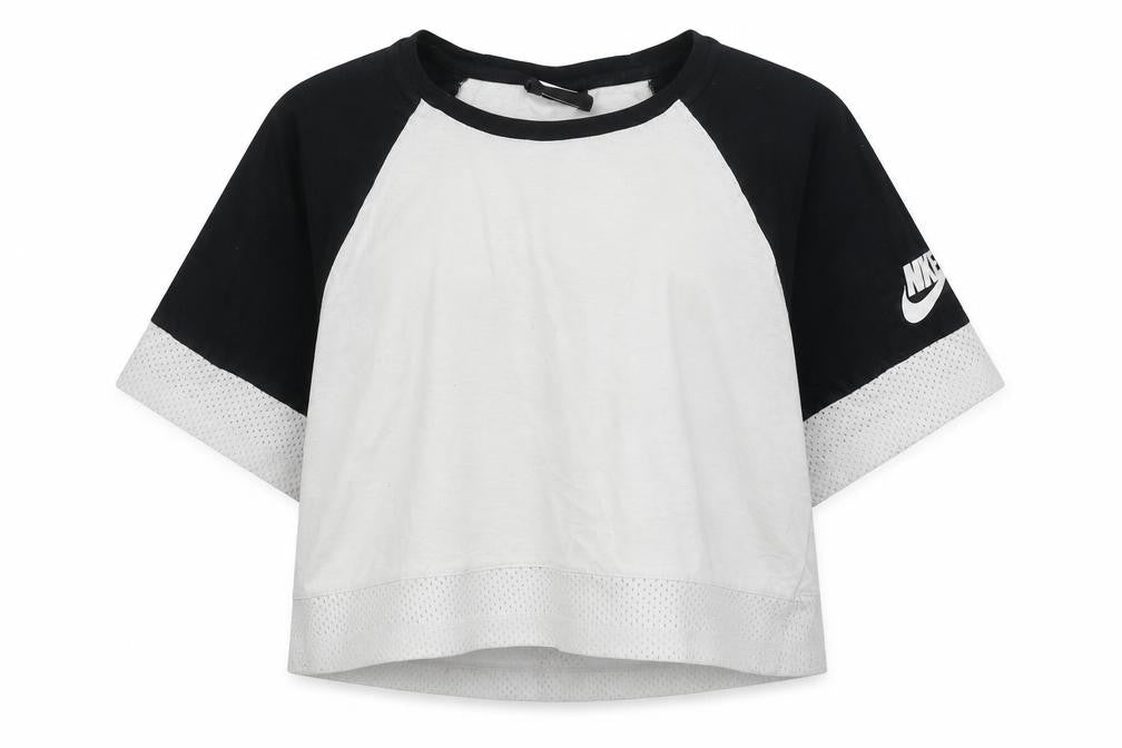 Nike Girls Colourblock Mesh Sleeve T-Shirt Black White L