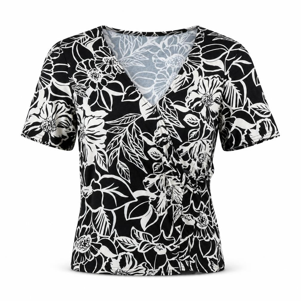 Eastex Women's Black Floral Wrap Blouse Size 10