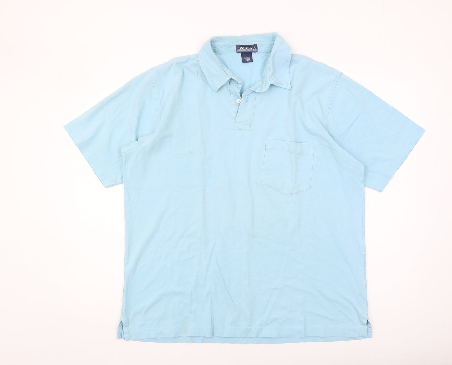 Lands' End Men's Blue Polo Shirt Size L, Collared, Cotton