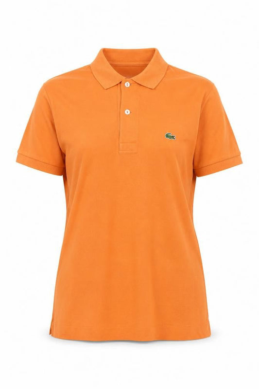 Front view of Lacoste Women's Orange Polo Shirt, size 2, Cotton Casual