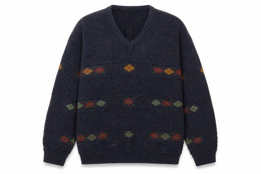 BHS Men's Blue Argyle V-Neck Pullover Jumper M