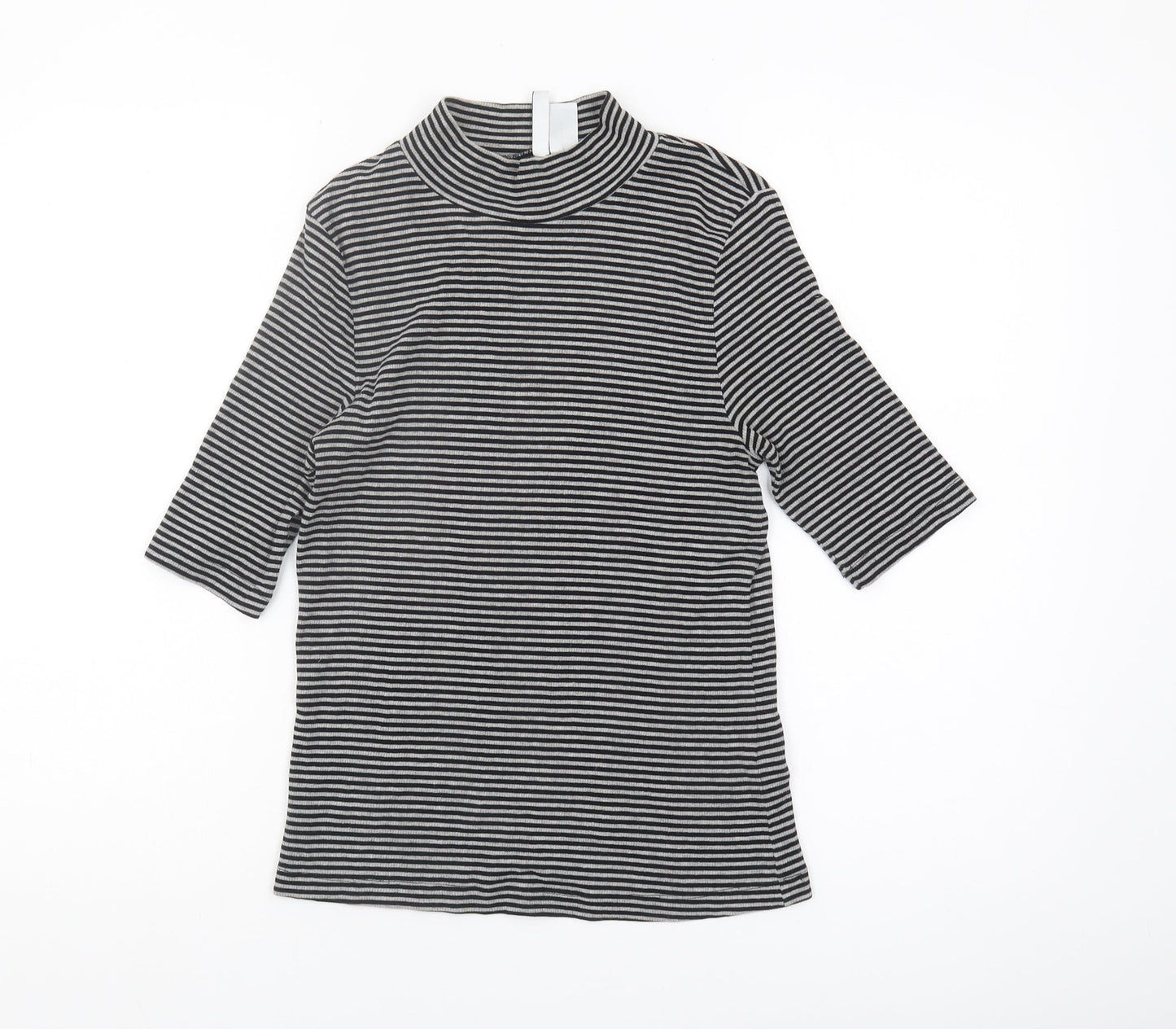 H&M Women's Black Striped Mock Neck 3/4 Sleeve T-Shirt