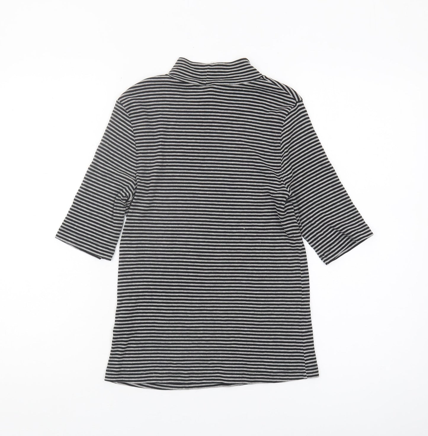 H&M Women's Black Striped Mock Neck 3/4 Sleeve T-Shirt