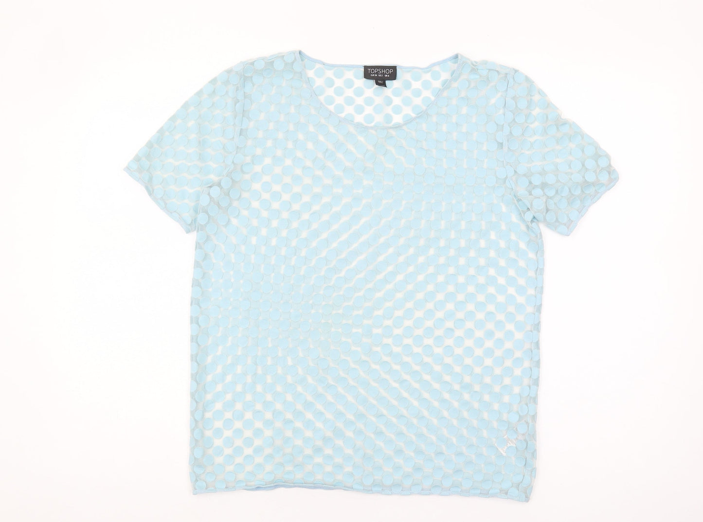 Topshop Women's Blue Polka Dot Mesh T-Shirt Size 6