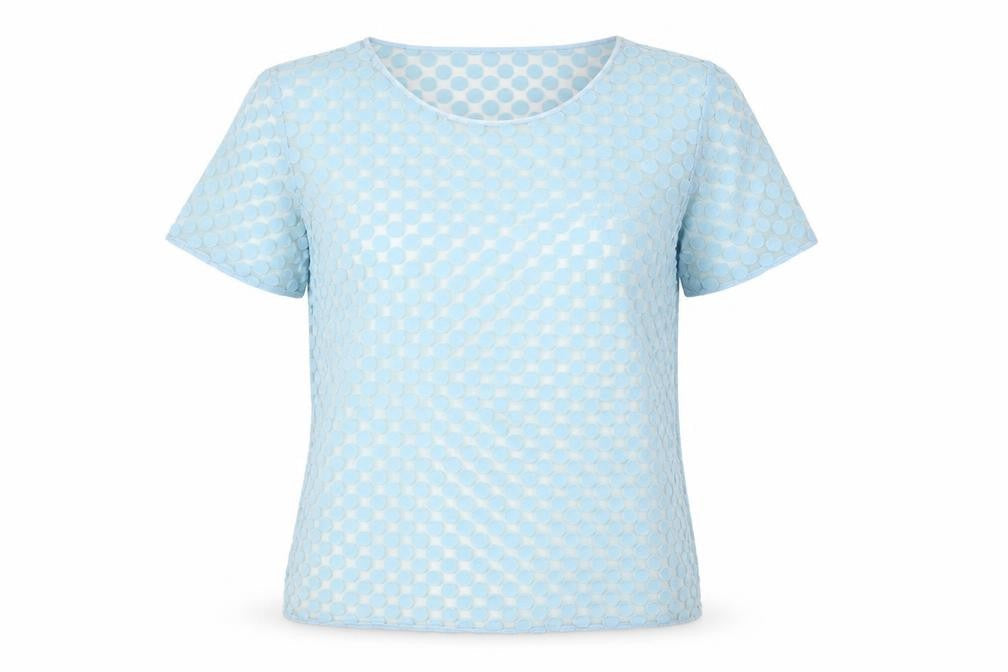 Topshop Women's Blue Polka Dot Mesh T-Shirt Size 6