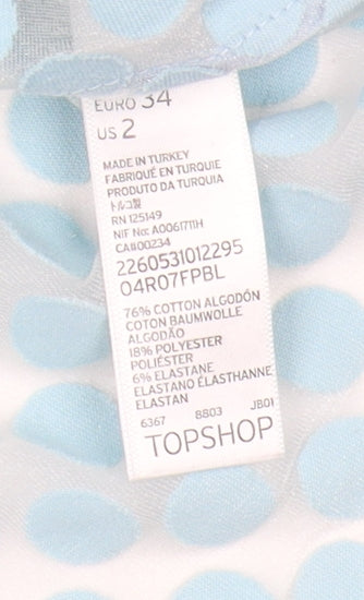 Topshop Women's Blue Polka Dot Mesh T-Shirt Size 6