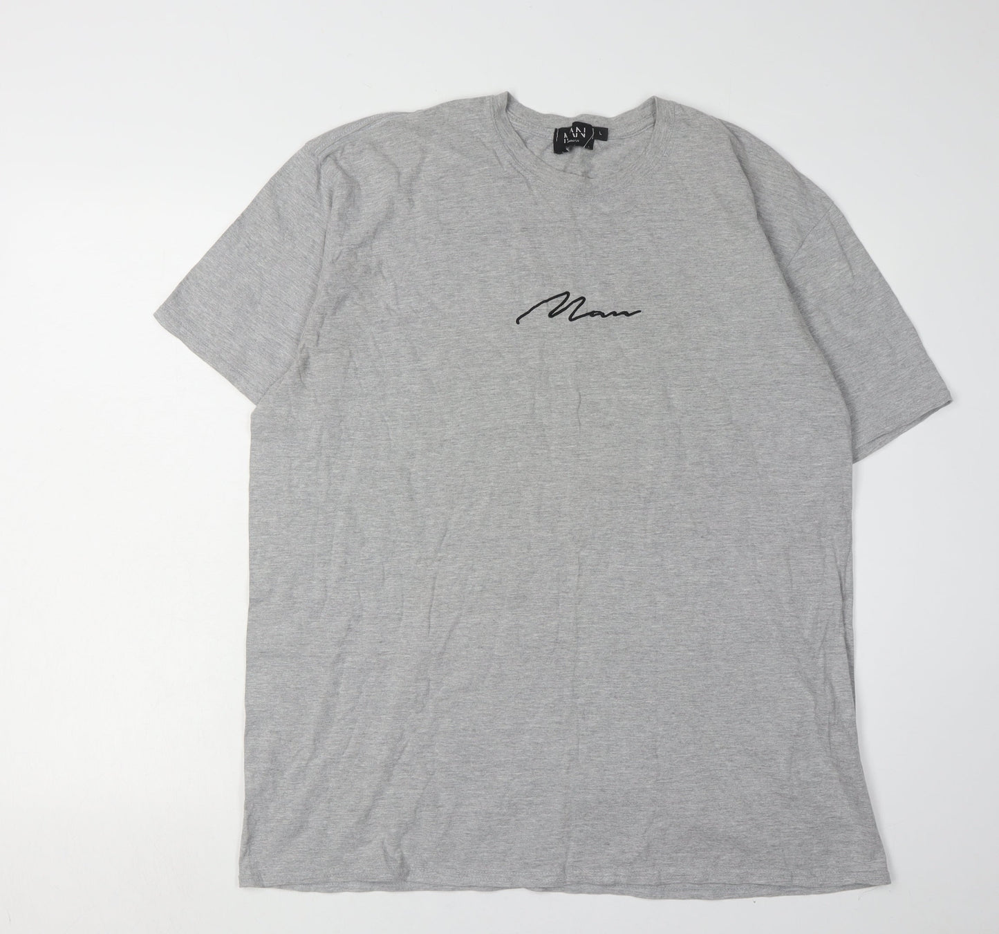 boohooMAN Men's Grey Cotton T-Shirt L