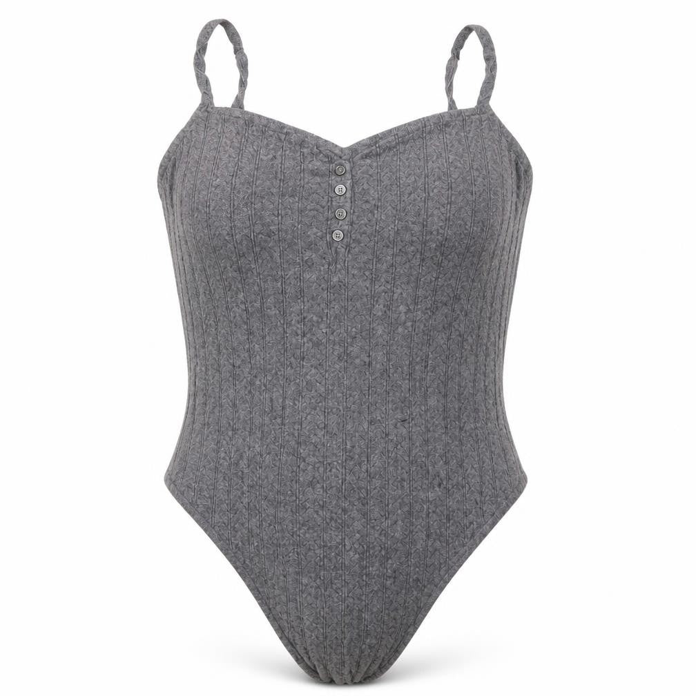 Stitch & Pieces Women's Grey Knit Bodysuit M - Casual Chic
