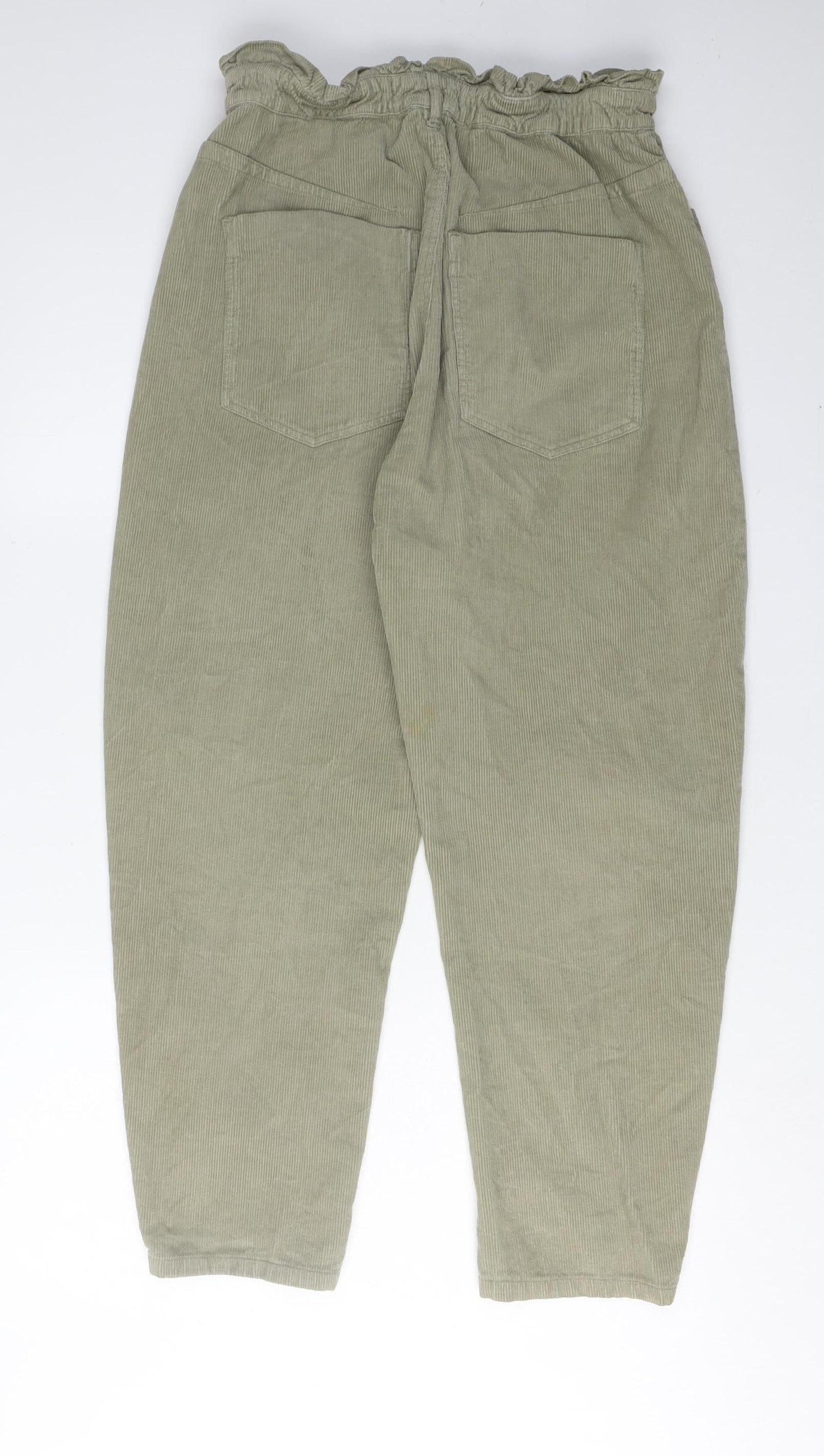 ZARA Women's Green Corduroy Paperbag Trousers, Size 2 Regular