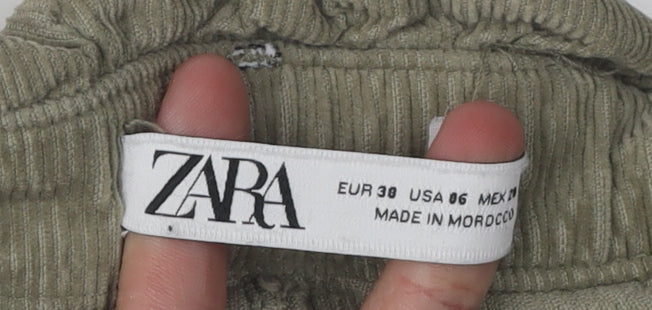 ZARA Women's Green Corduroy Paperbag Trousers, Size 2 Regular