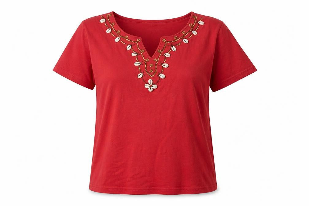 EWM Pure Classics Women's Red Beaded Top L
