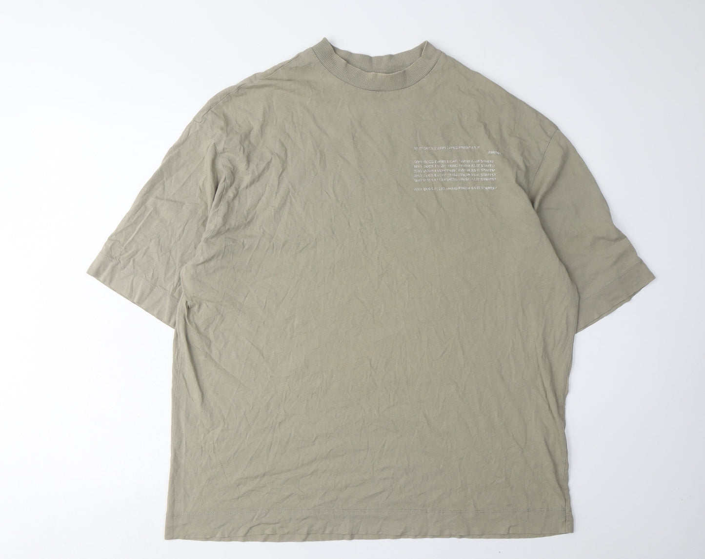 Collusion Men's Green Graphic Print High Neck T-Shirt Size 36