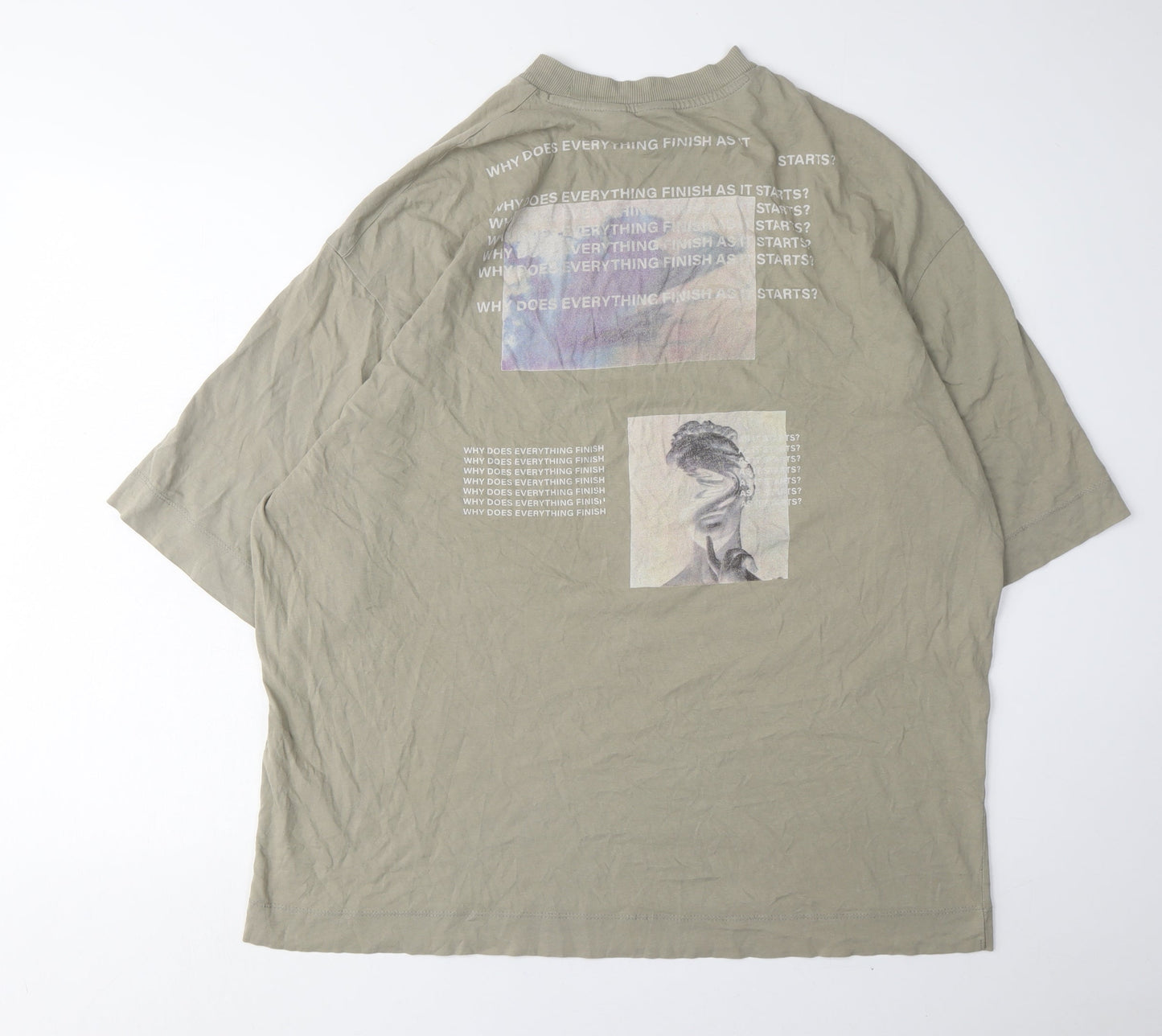 Collusion Men's Green Graphic Print High Neck T-Shirt Size 36