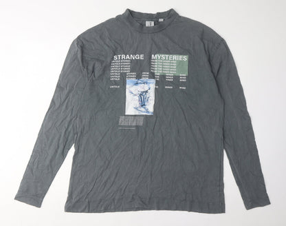 Collusion Womens Grey Mock Neck Long Sleeve T-Shirt