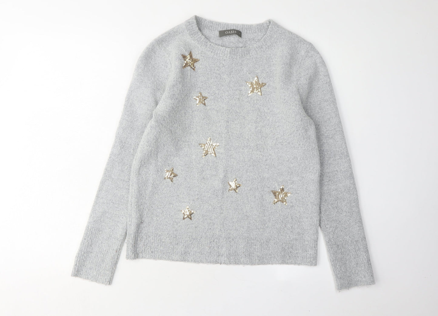 Oasis Women's Grey Sequin Star Pullover Jumper Size S