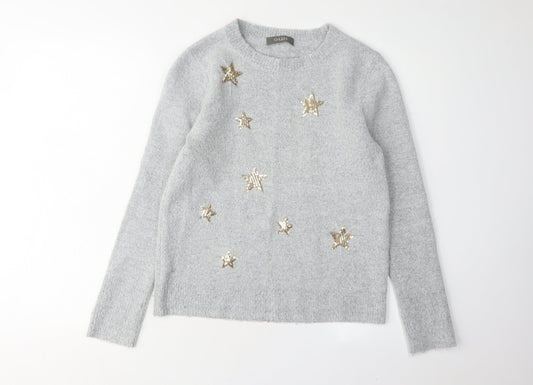Oasis Women's Grey Sequin Star Pullover Jumper Size S