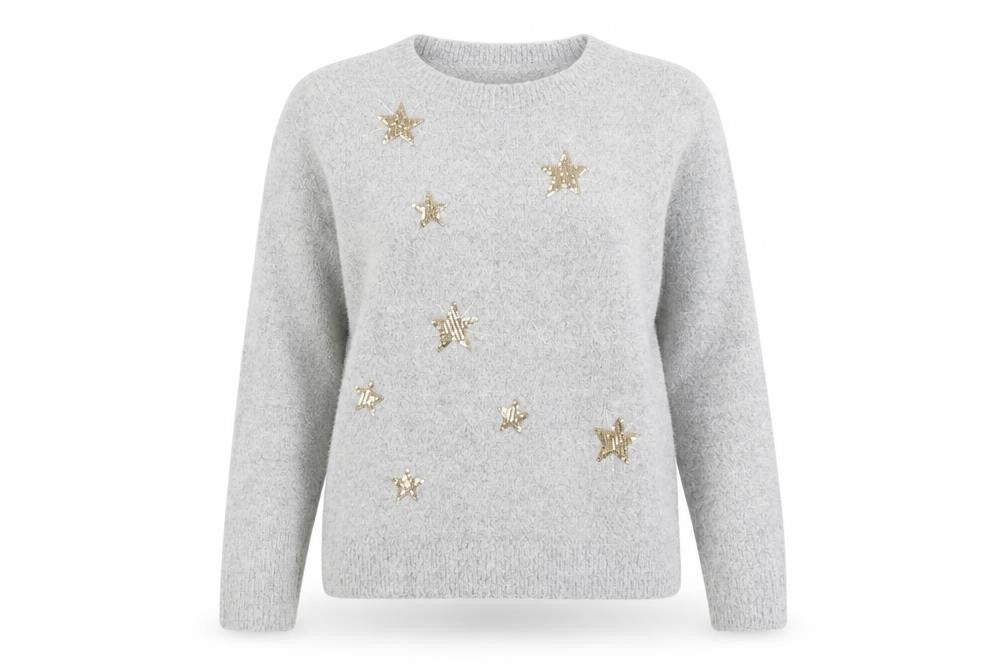 Oasis Women's Grey Sequin Star Pullover Jumper Size S