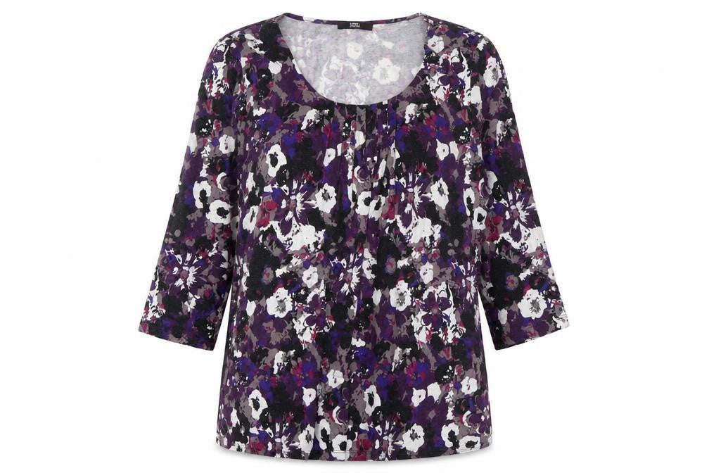 Marks & Spencer Women's Purple Floral 3/4 Sleeve T-Shirt