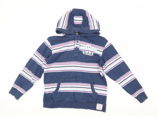 Mantaray Girls Blue Striped Hoodie, Henley Style, Size 9-10
