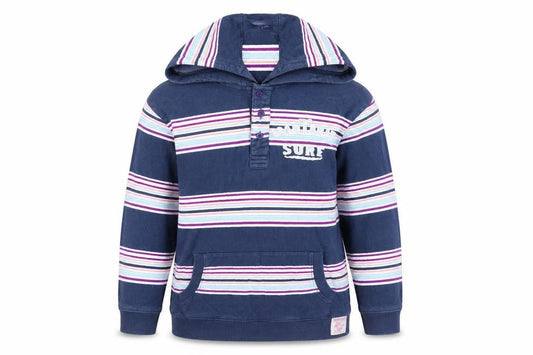 Mantaray Girls Blue Striped Hoodie, Henley Style, Size 9-10