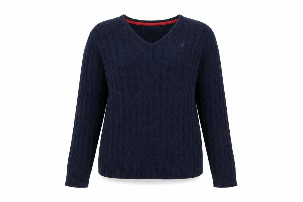 Kangol Women's Blue V-Neck Cable Knit Jumper Size 16
