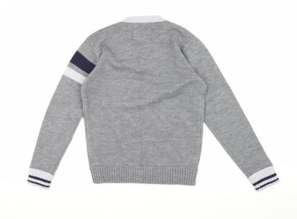 MK Womens University Grey V-Neck Pullover Jumper M