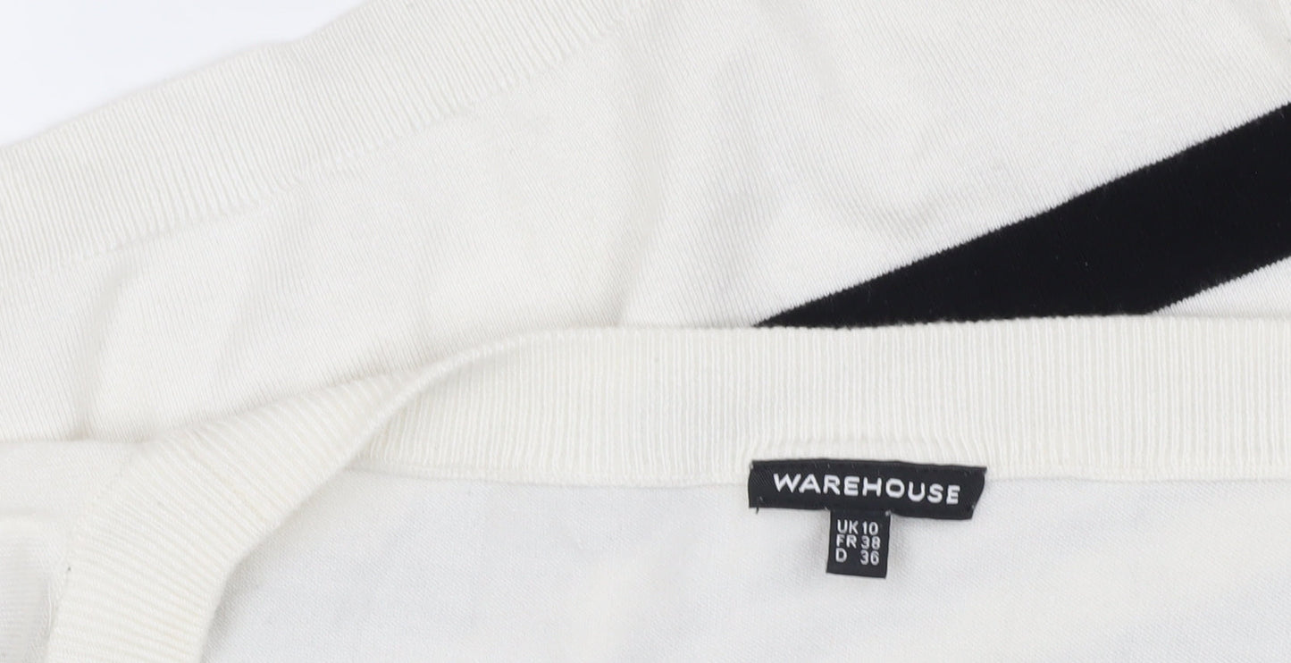 Warehouse Women's White Striped Pullover Jumper Size 10