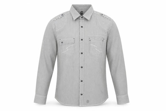 Next Men's Grey Striped Button-Up Shirt M