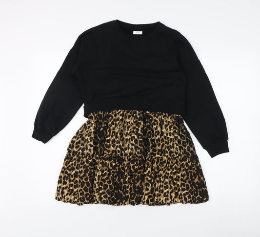 Next Girls Black Animal Print Fit & Flare Dress, 8 Years