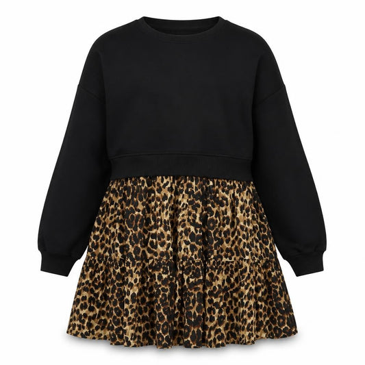 Next Girls Black Animal Print Fit & Flare Dress, 8 Years
