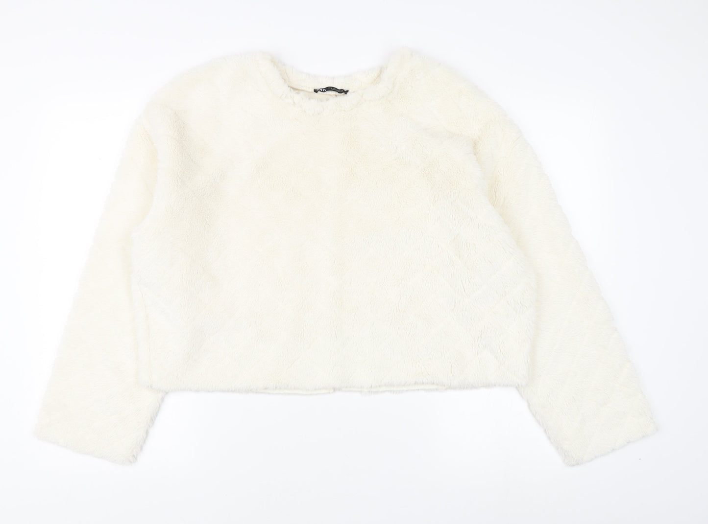 Zara Women's Ivory Fleece Pullover Jumper Size 14