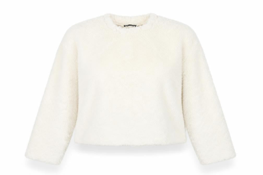 Zara Women's Ivory Fleece Pullover Jumper Size 14