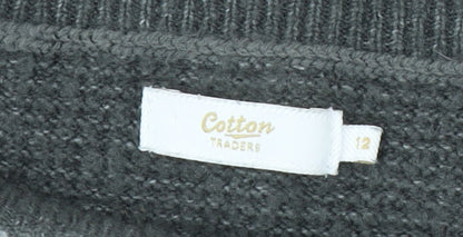 Cotton Traders Womens Grey Cable-Knit Pullover Jumper Size 12