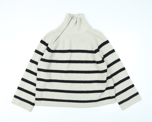 Zara Women's Beige Striped Pullover Jumper M