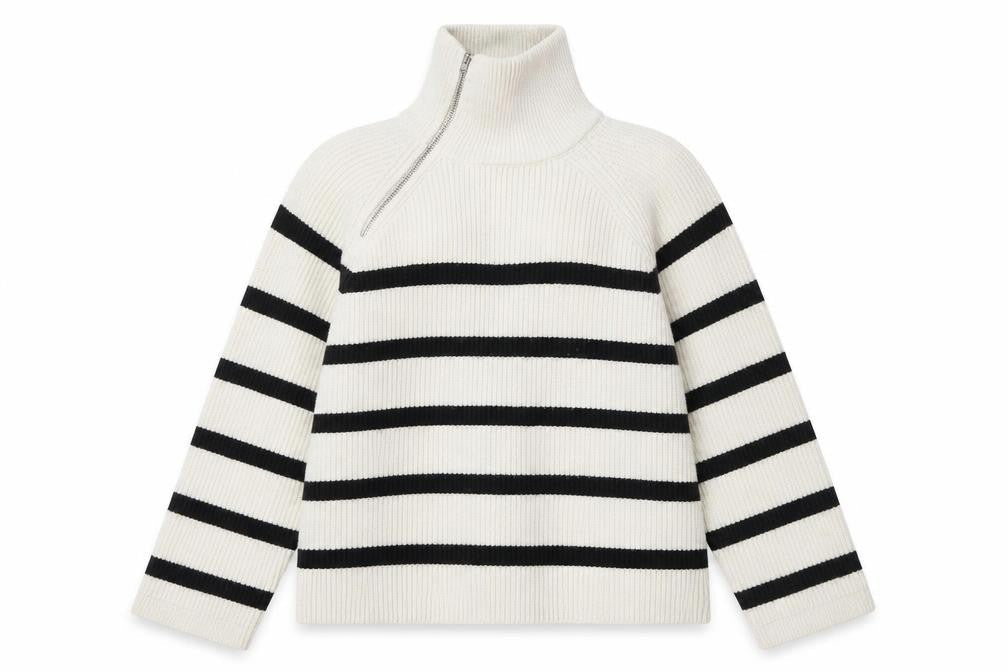 Zara Women's Beige Striped Pullover Jumper M